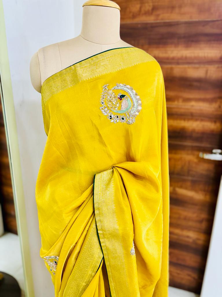 Light Yellow Tissue Silk Saree