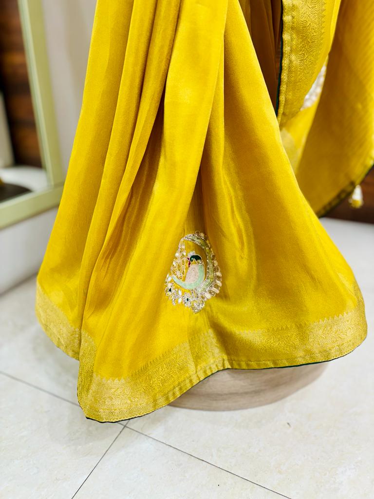 Light Yellow Tissue Silk Saree