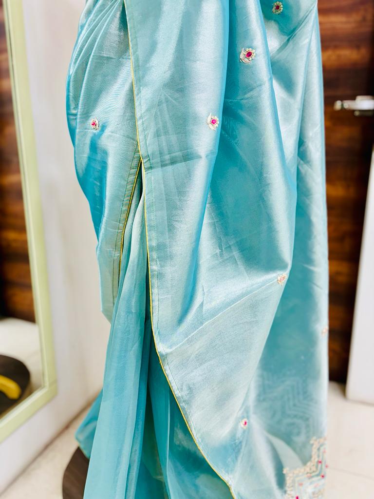 Pastel Blue Tissue Silk Saree