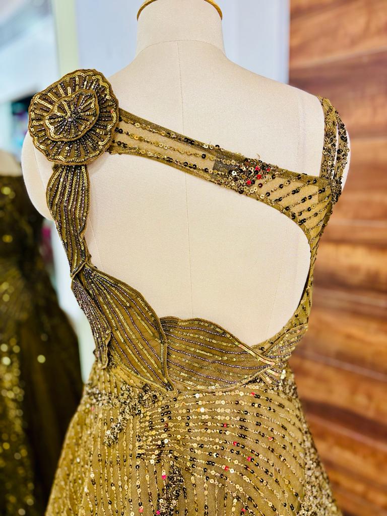 Brown Net Sequinned Ball Gown