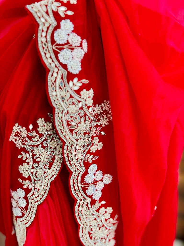 Shaded Red Silk Designer Saree