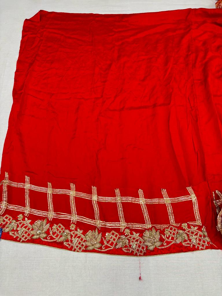 Red Bandhej Silk Frill Designer Saree