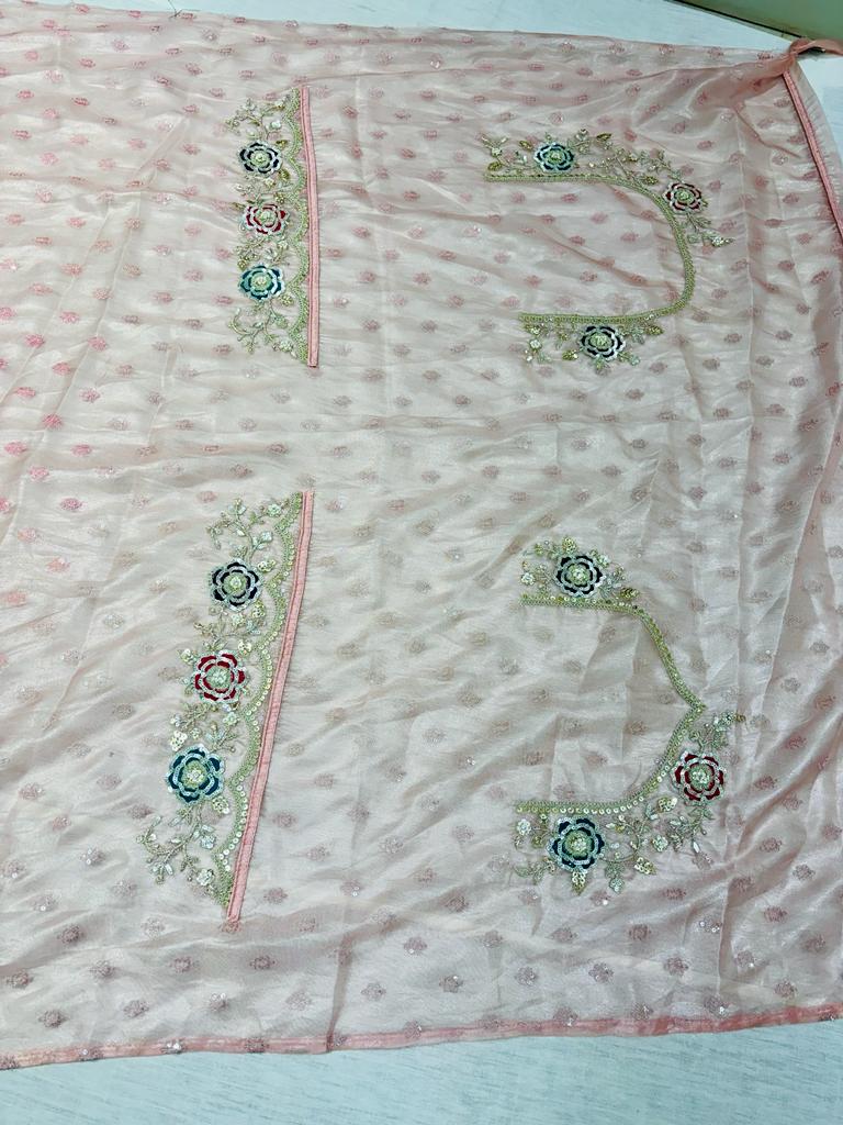 Baby Pink Tissue Organza Saree