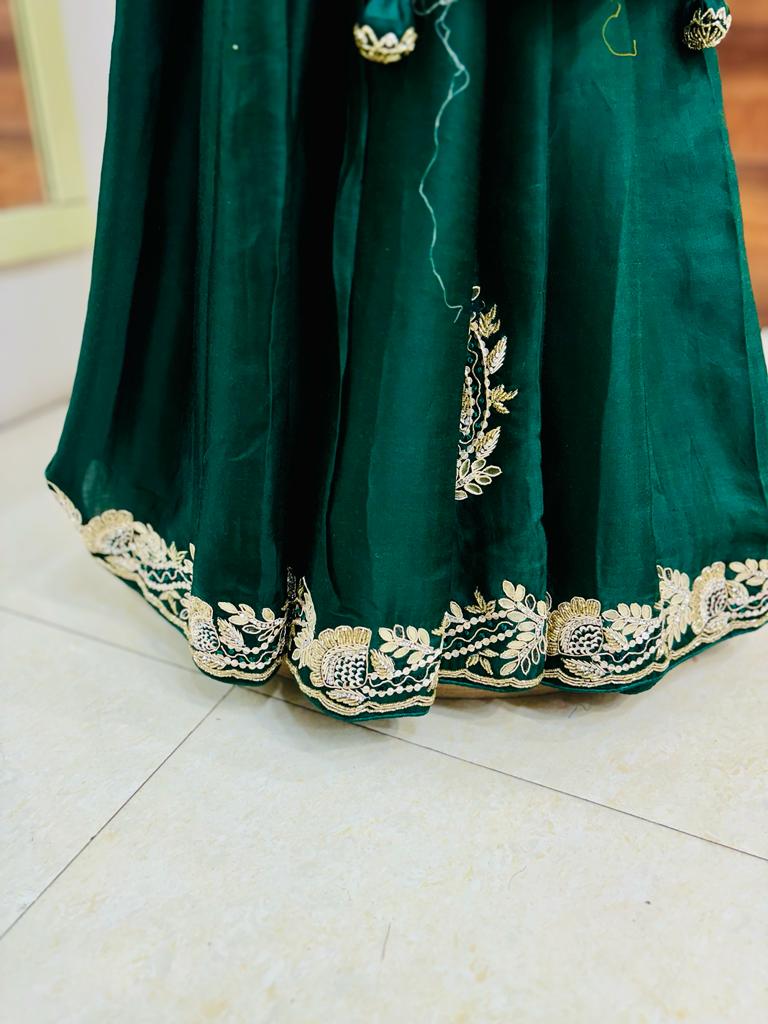 Green Satin Silk Zari Work Saree