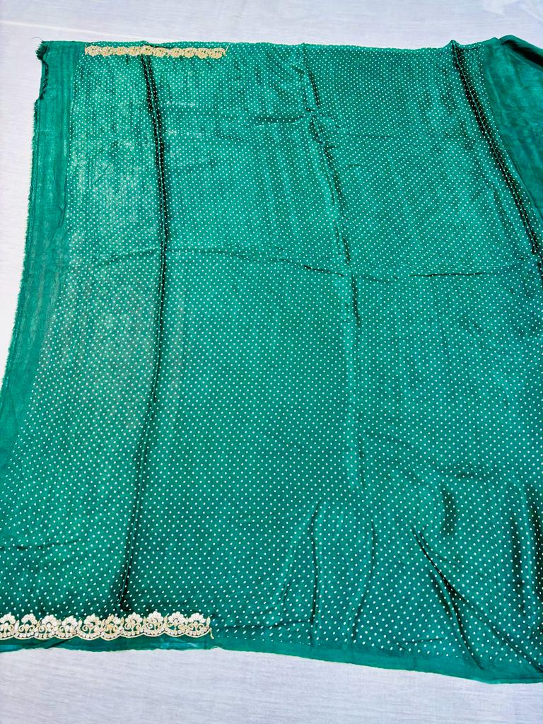 Dark Green Bandhani Print Silk Designer Saree