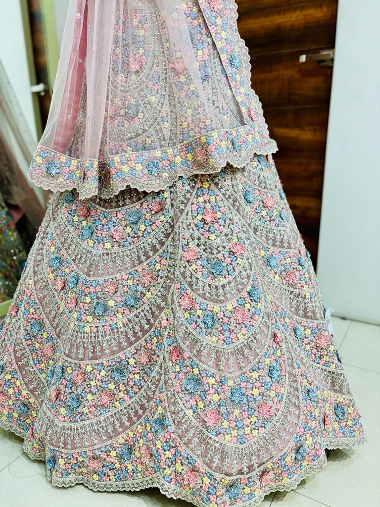 Light Pink Net Designer Festive Lehenga