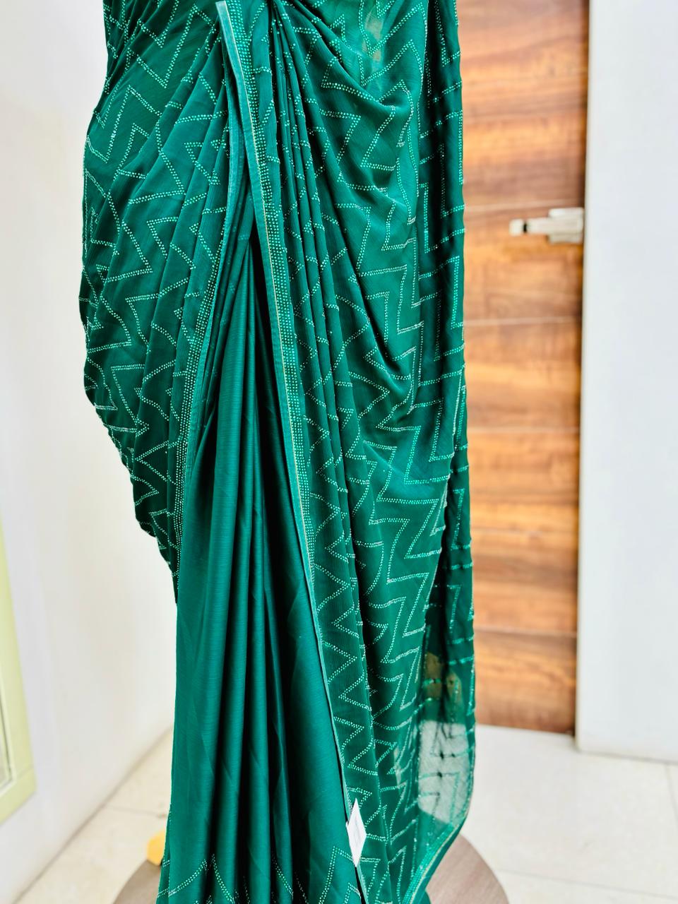 Dark Green Satin Organza Saree