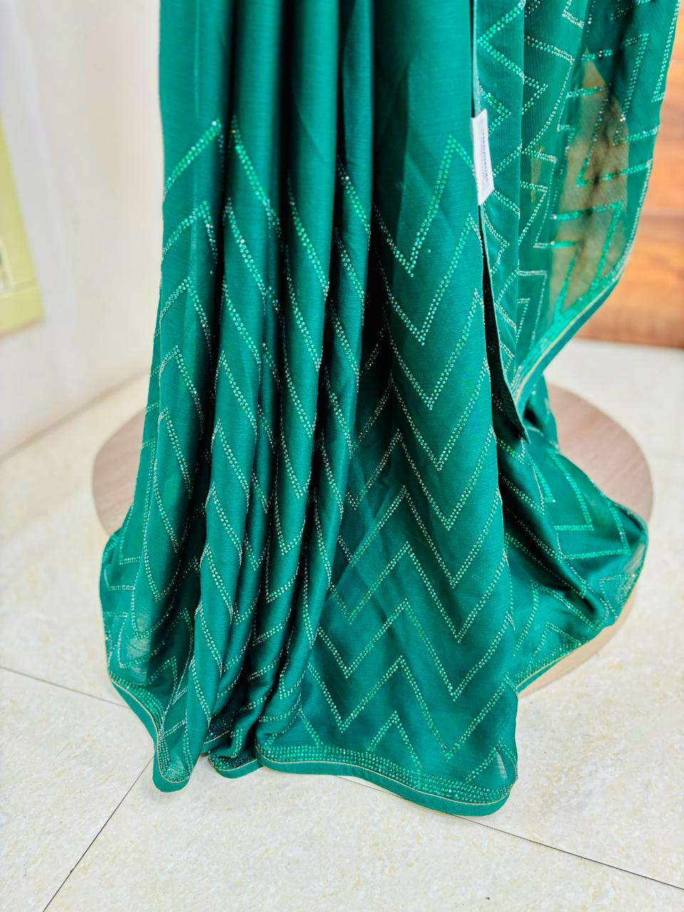 Dark Green Satin Organza Saree