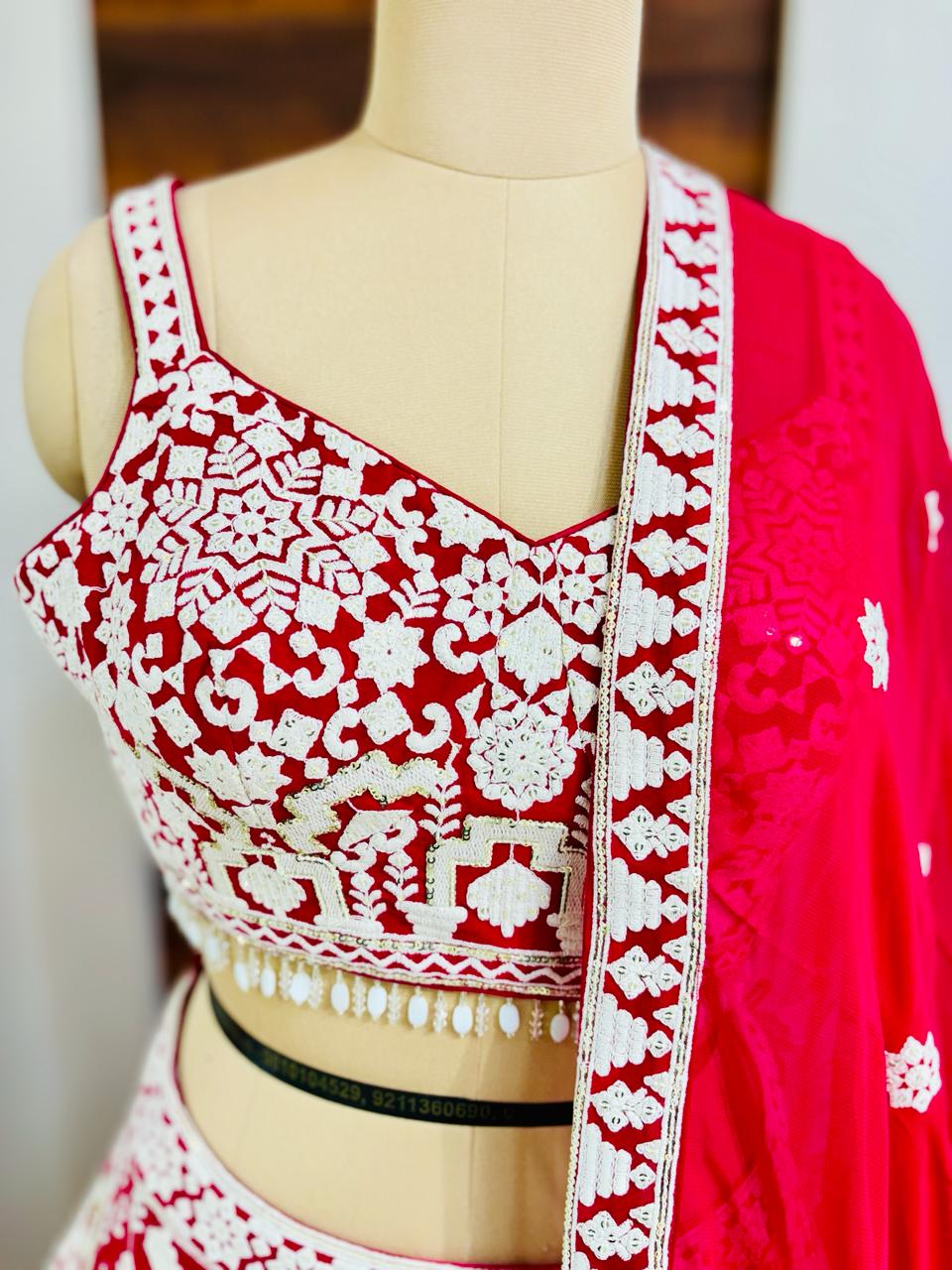 Red Silk Designer Festive Lehenga