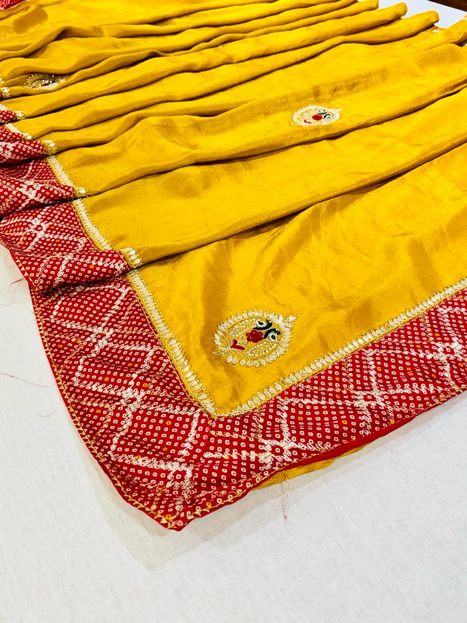 Yellow & Red Silk Designer Saree