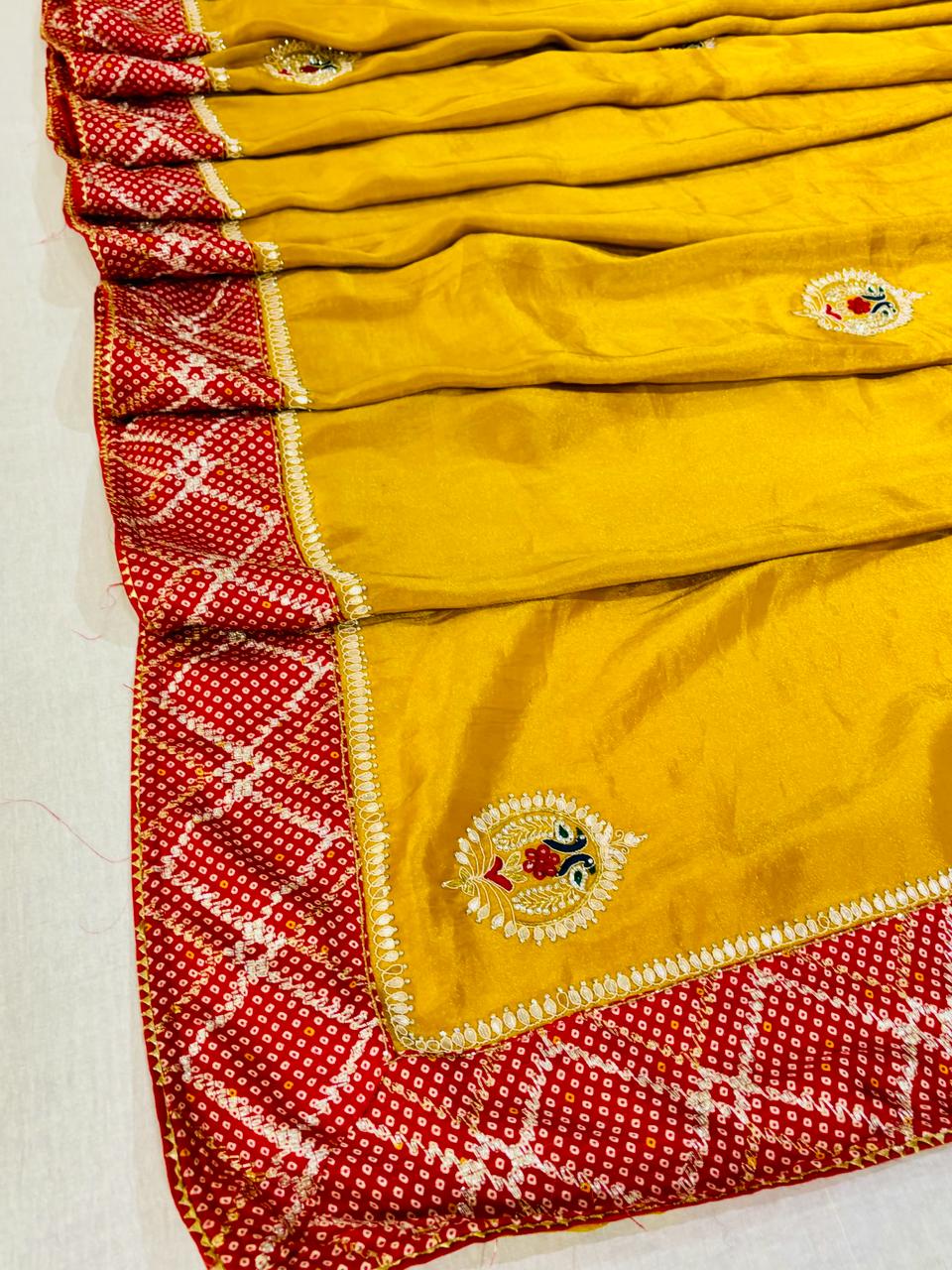 Yellow & Red Silk Designer Saree