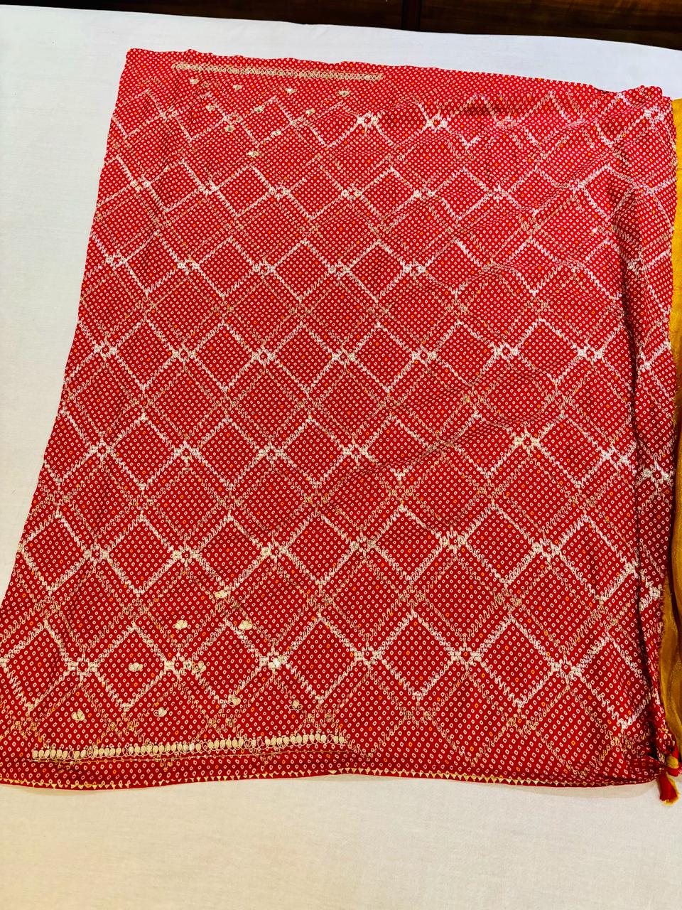 Yellow & Red Silk Designer Saree