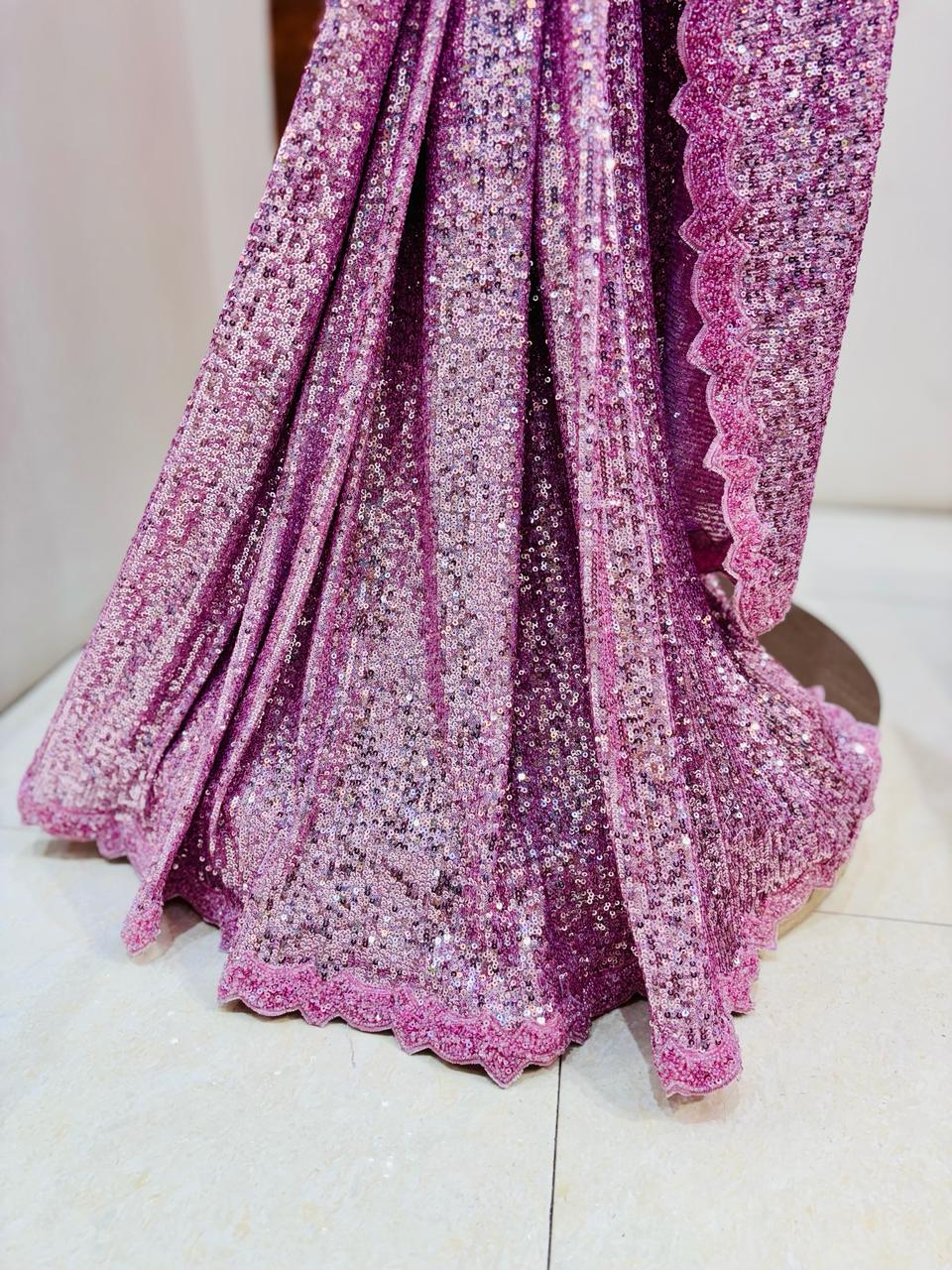 Light Pink Designer Sequinned Saree