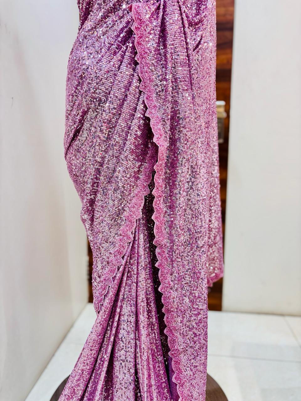 Light Pink Designer Sequinned Saree