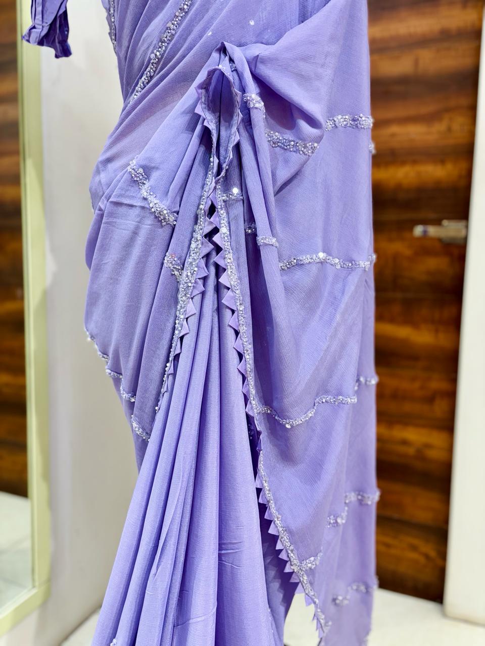 Purple Designer Lycra Silk Saree with Readymade Blouse