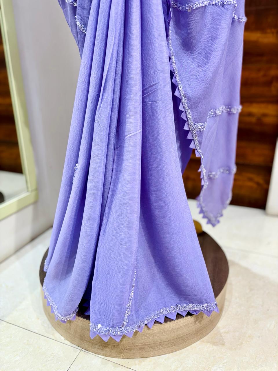 Purple Designer Lycra Silk Saree with Readymade Blouse