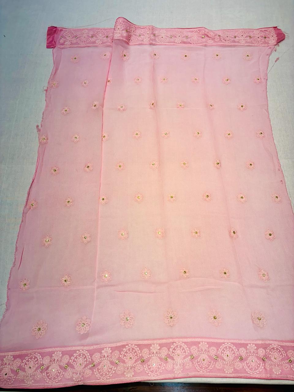 Light Pink Chikankari Designer Saree