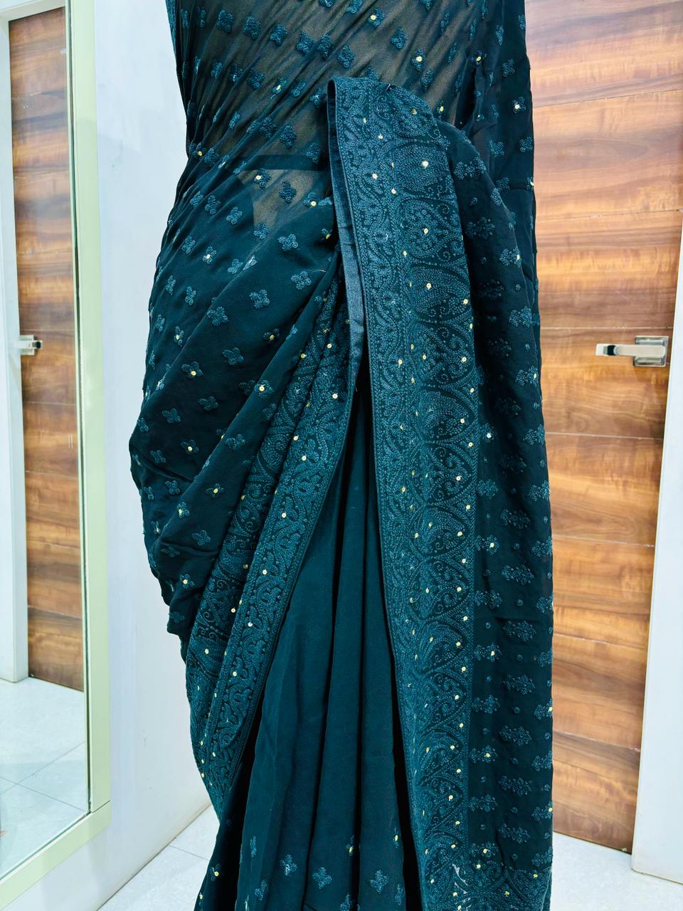 Black Chikankari Designer Saree