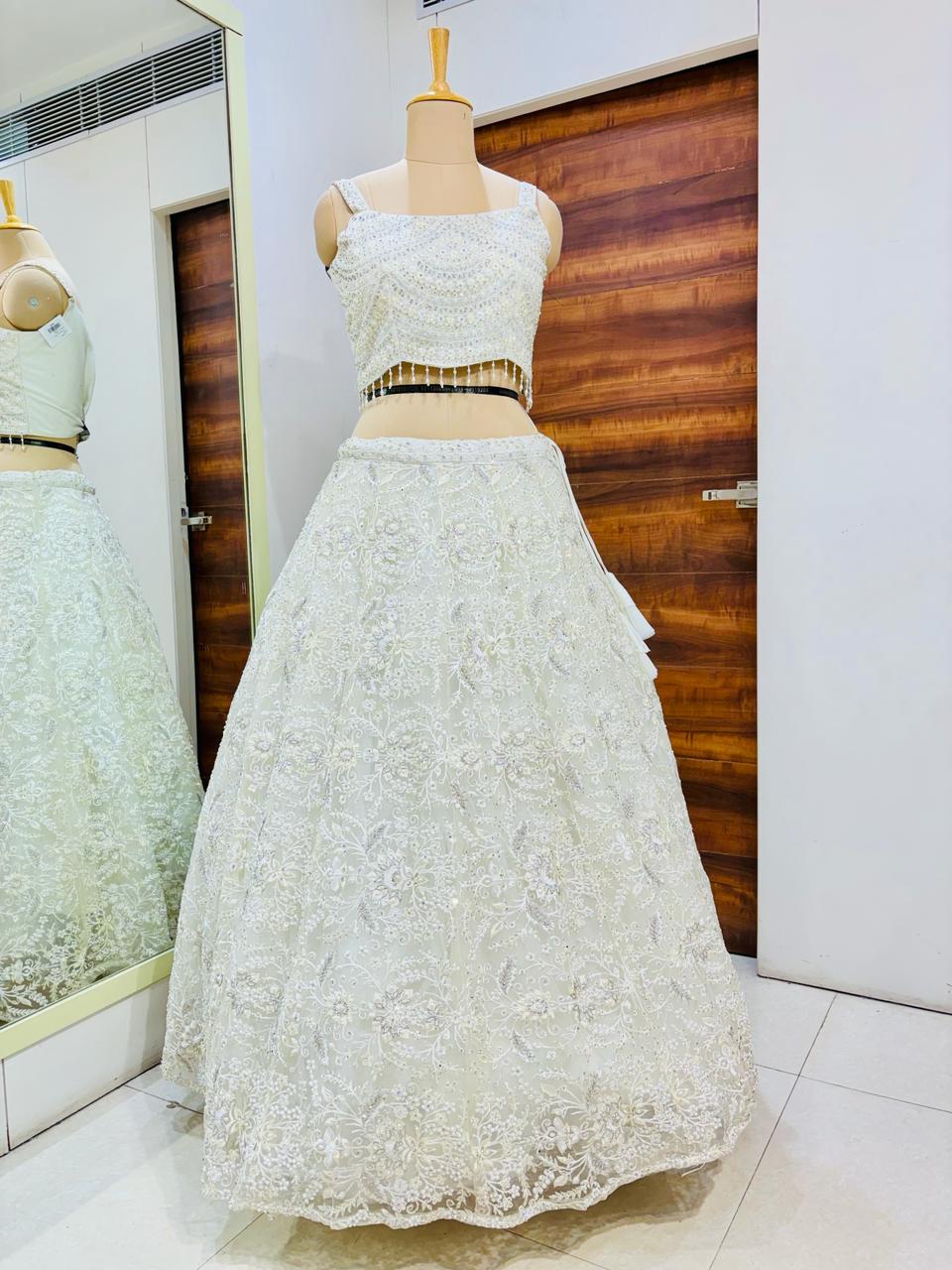 Off White Net Designer Lehenga