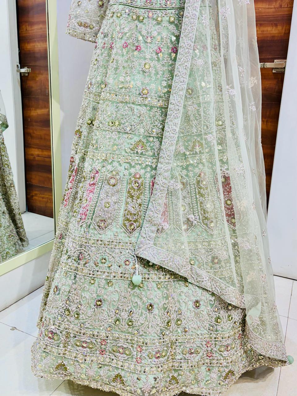 Light Green Net Designer Festive Lehenga