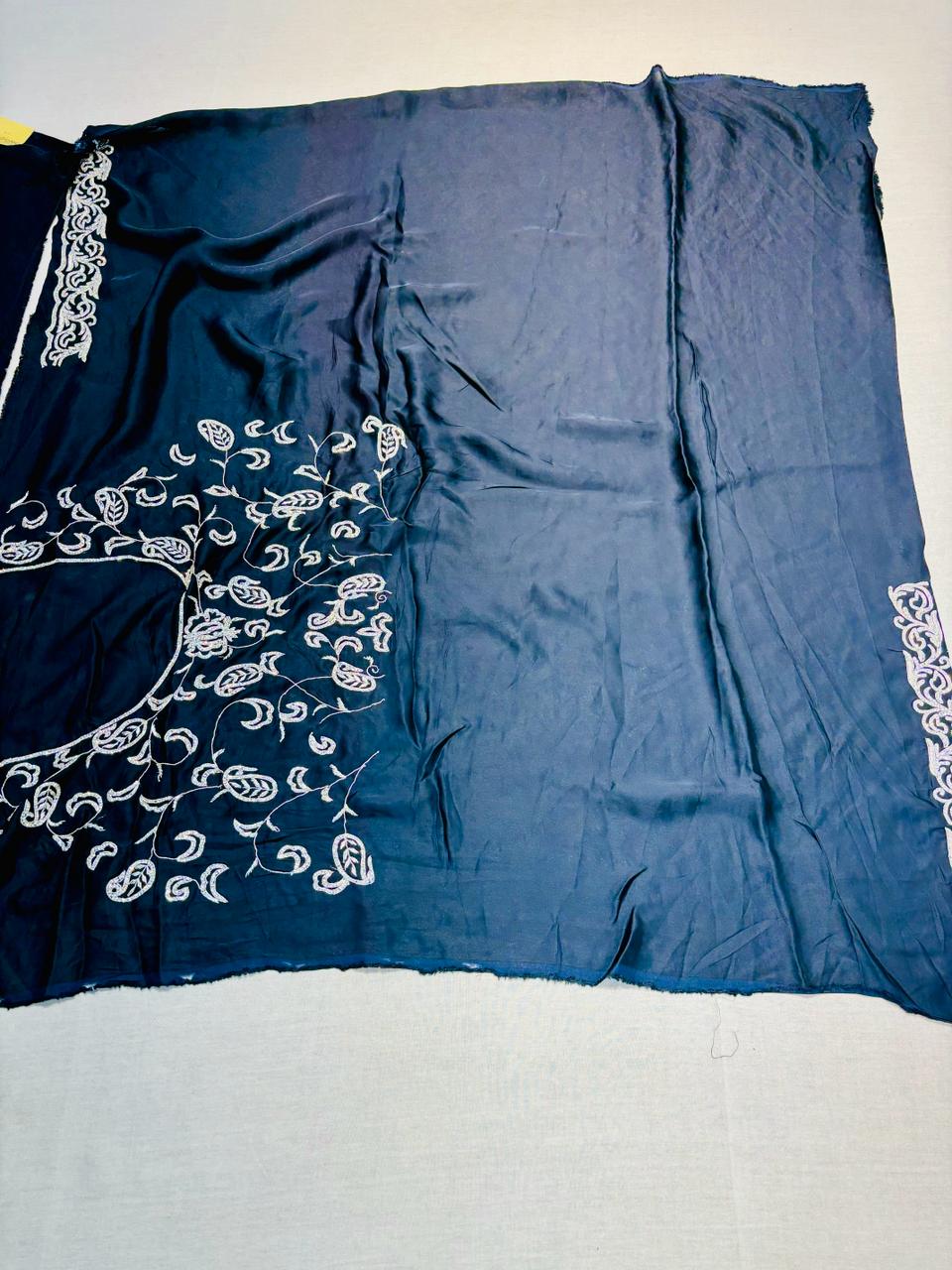 Navy Blue Pure Silk Hand Work Saree