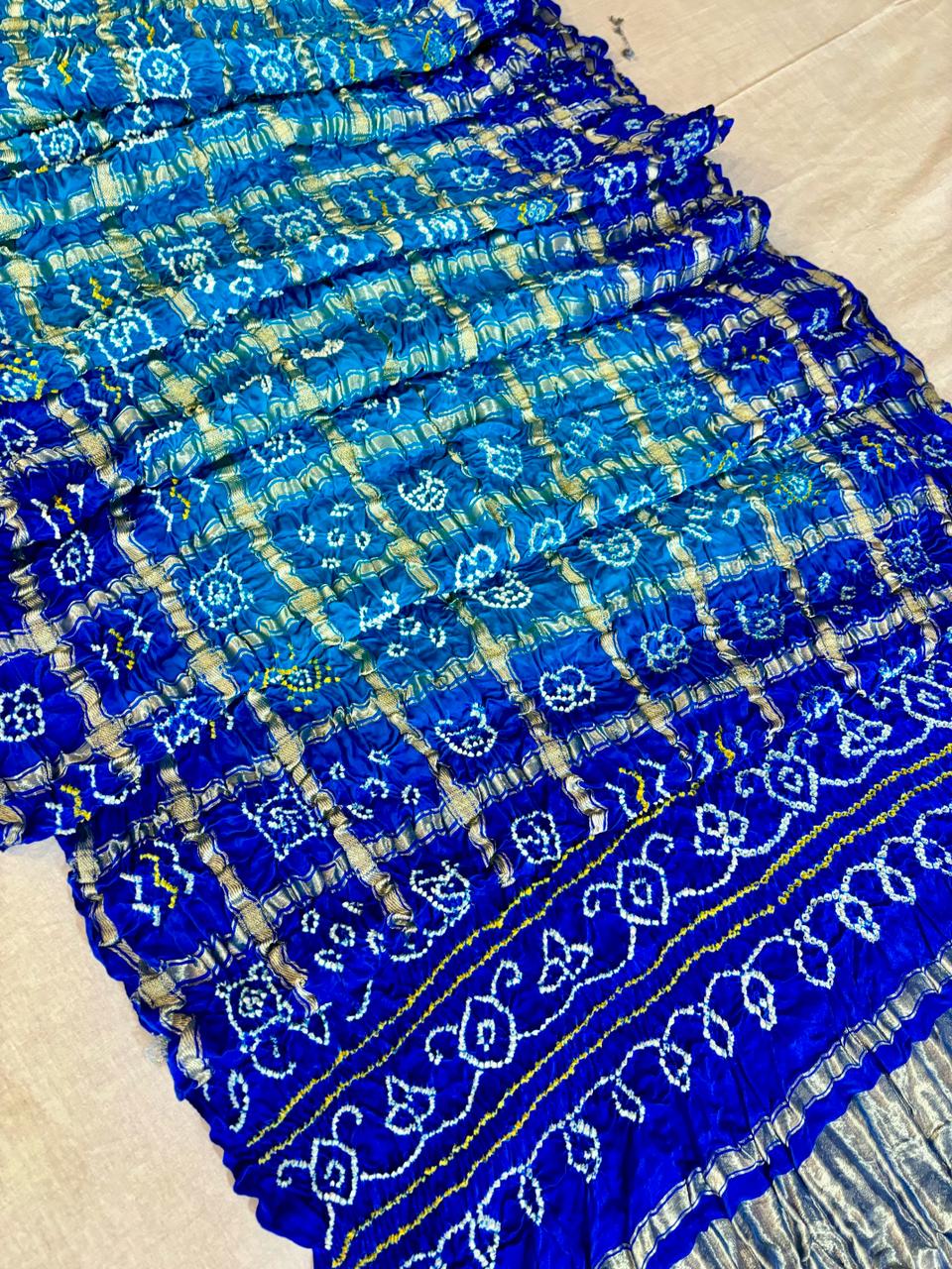 Shaded Blue Gajji Silk Bandhej Saree