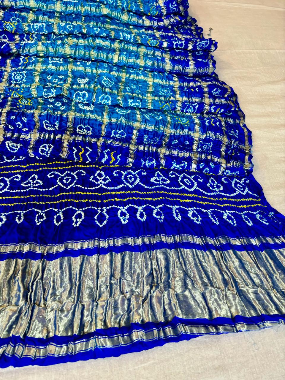 Shaded Blue Gajji Silk Bandhej Saree