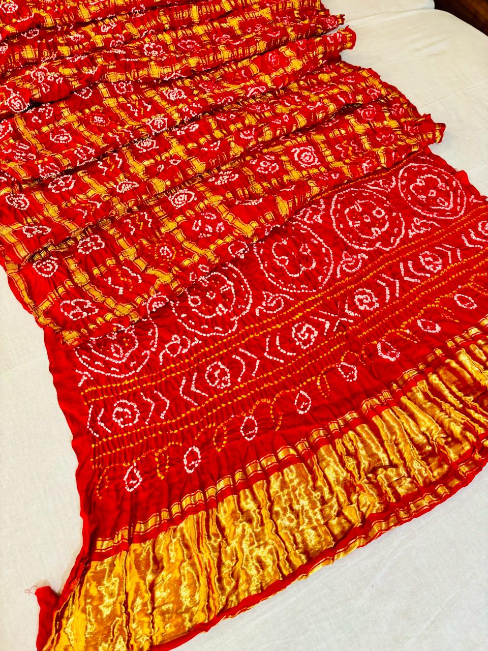 Dark Red Gajji SIlk Bandhej Saree