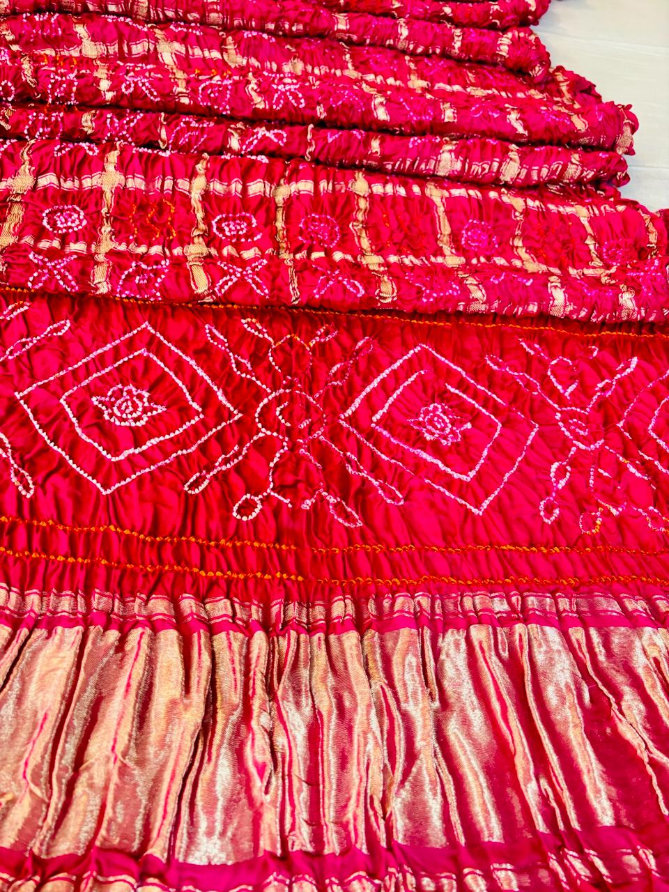 Dark Pink Gajji SIlk Bandhej Saree