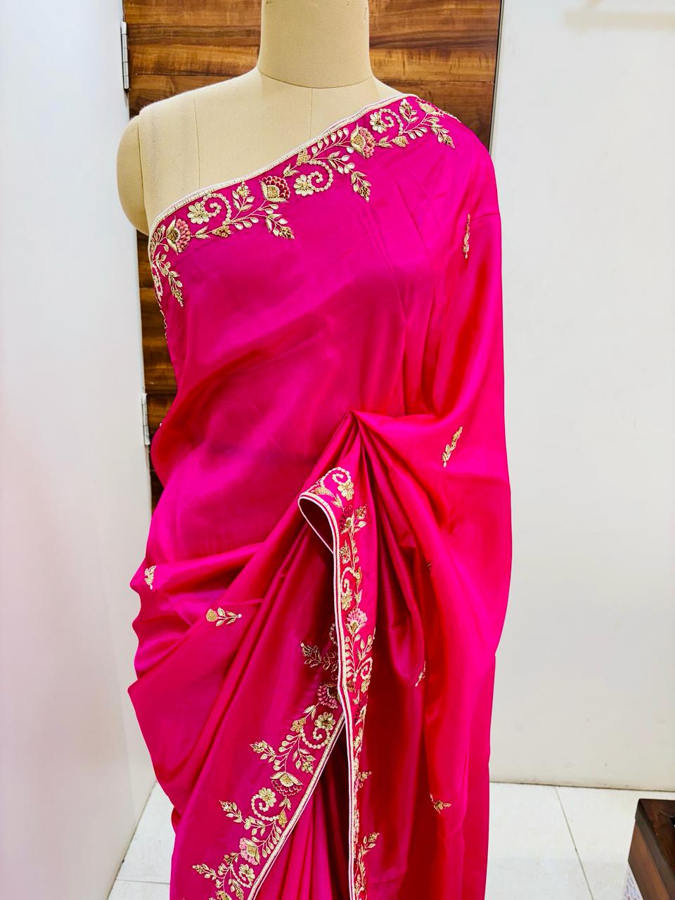 Dark Pink Silk Hand Work Saree