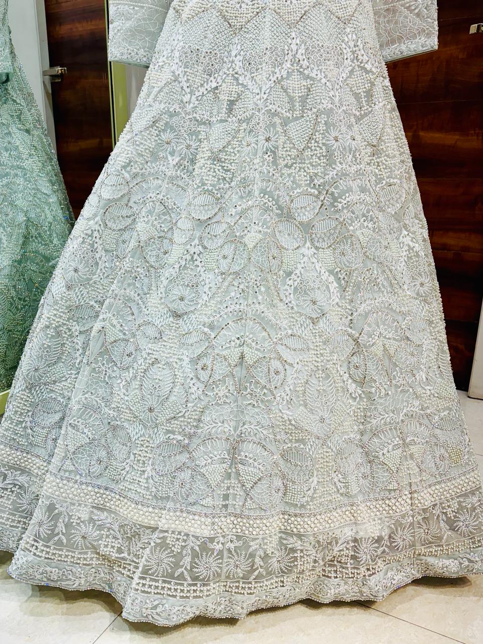 Light Blue Net Designer Lehenga