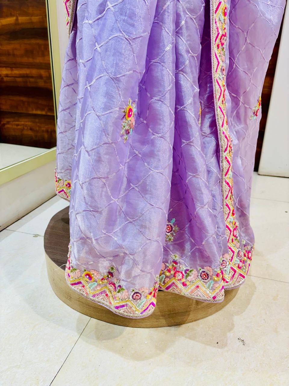 Purple Tissue Organza Designer Saree