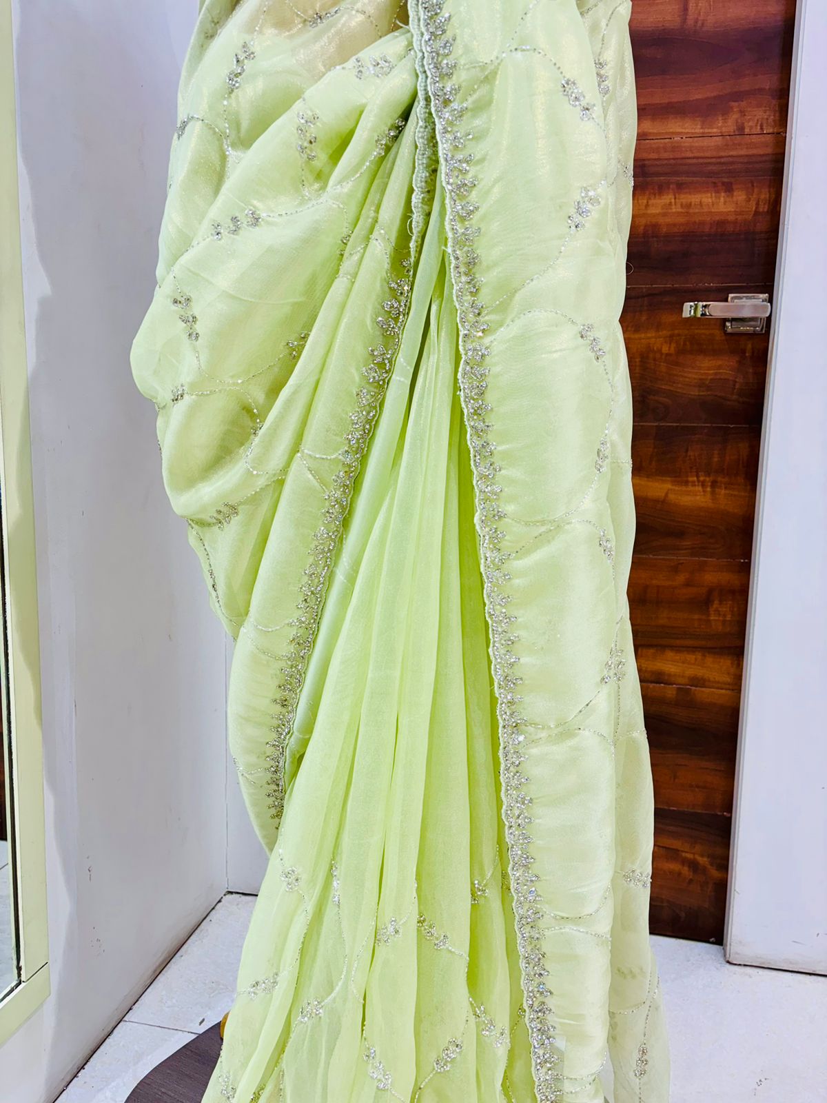 Mint Green Tissue Organza Designer Saree