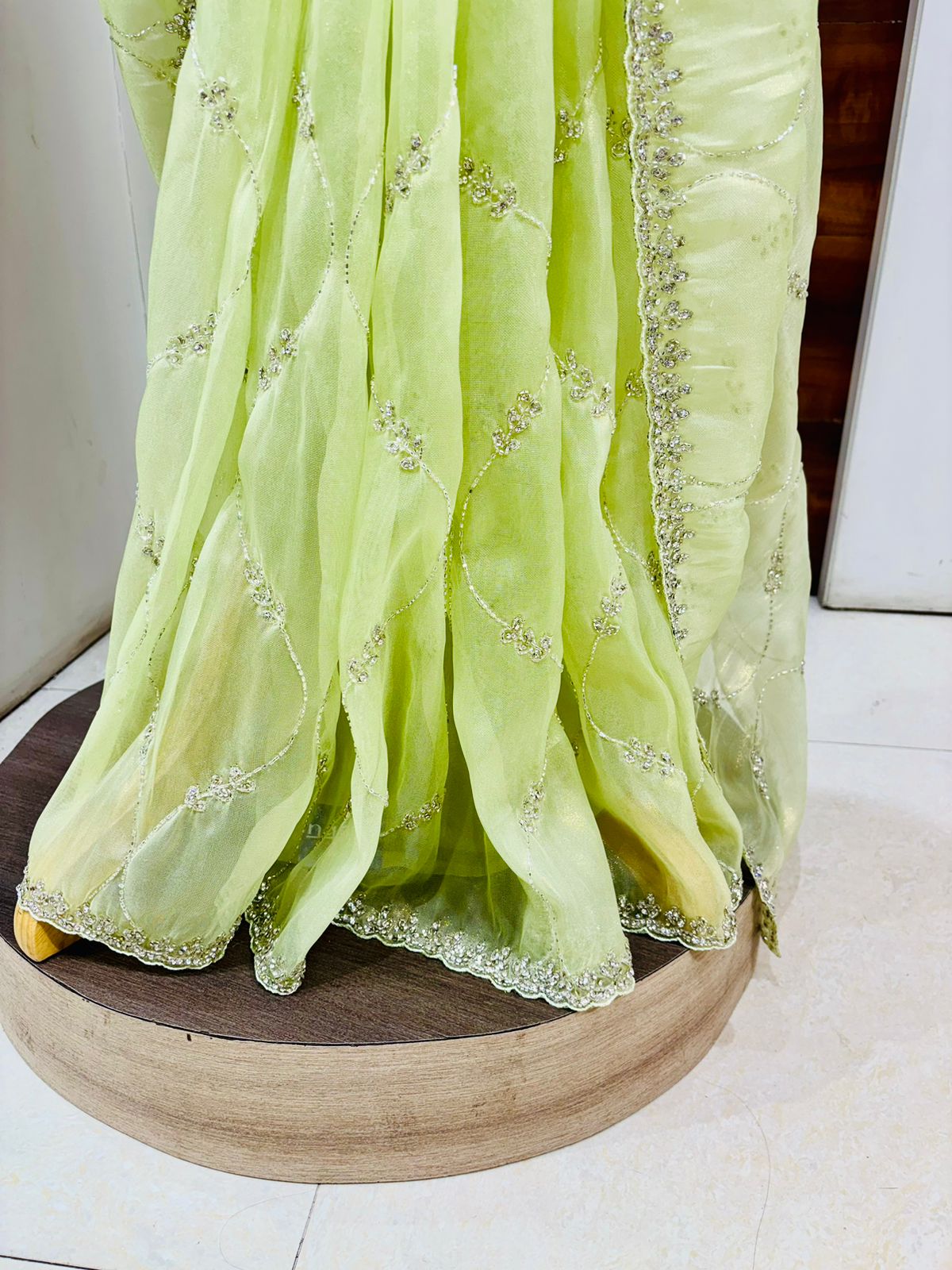 Mint Green Tissue Organza Designer Saree