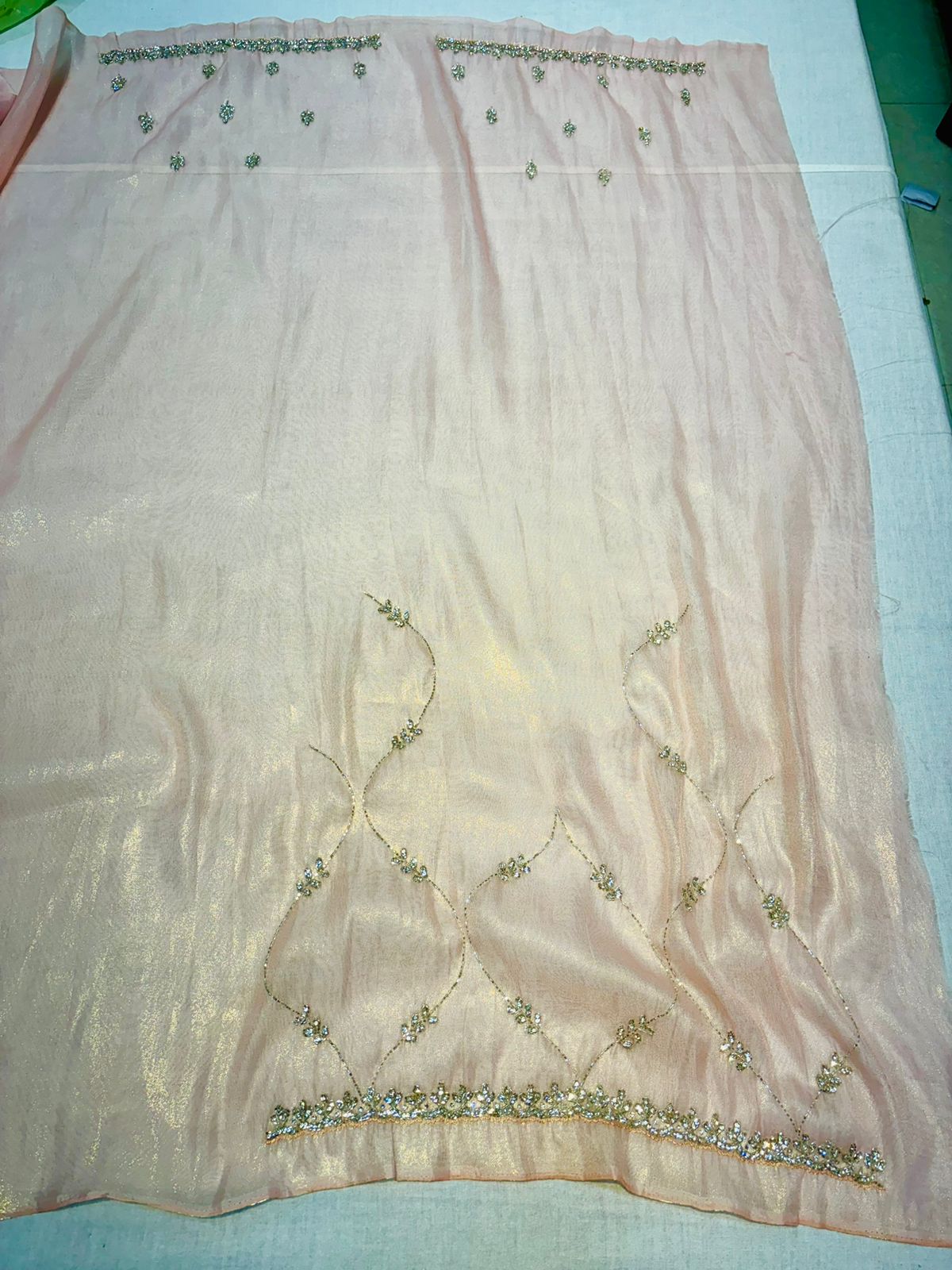 Light Peach Tissue Organza Designer Saree