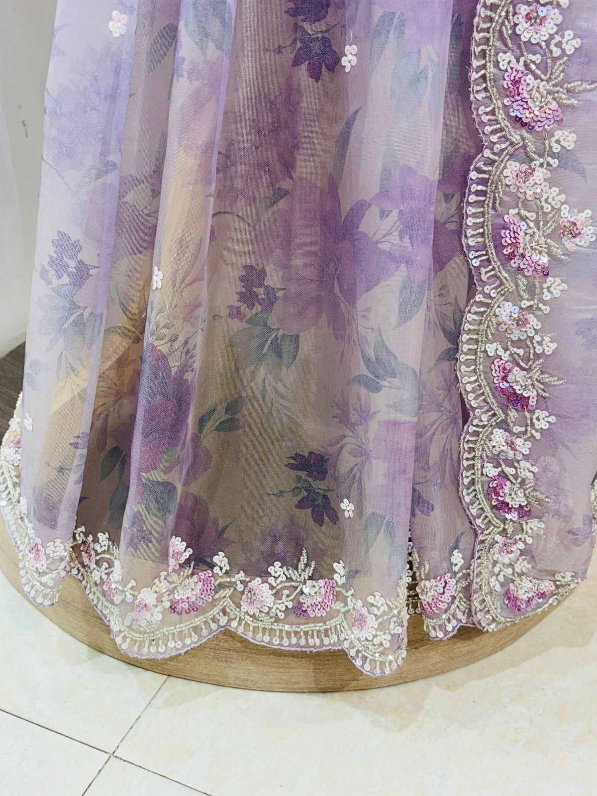 Light Purple Digital Printed Tissue Designer Saree