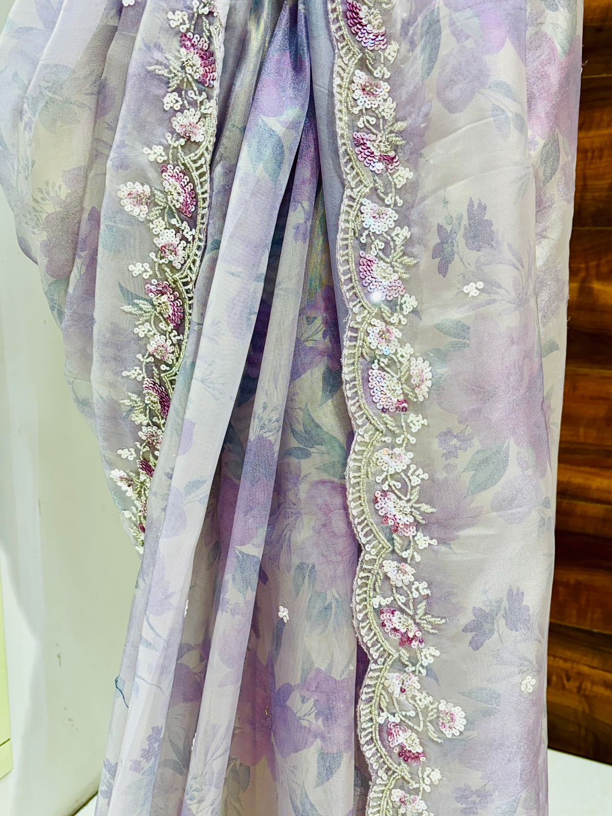 Light Purple Digital Printed Tissue Designer Saree