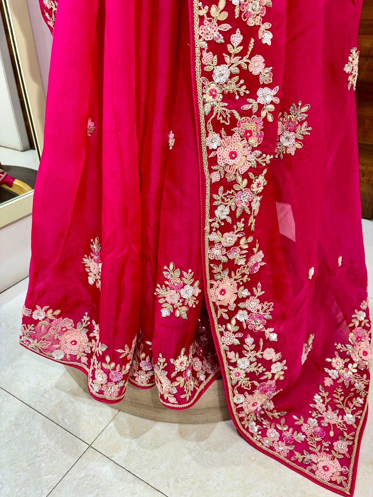 Dark Pink Tissue Organza Festive Saree