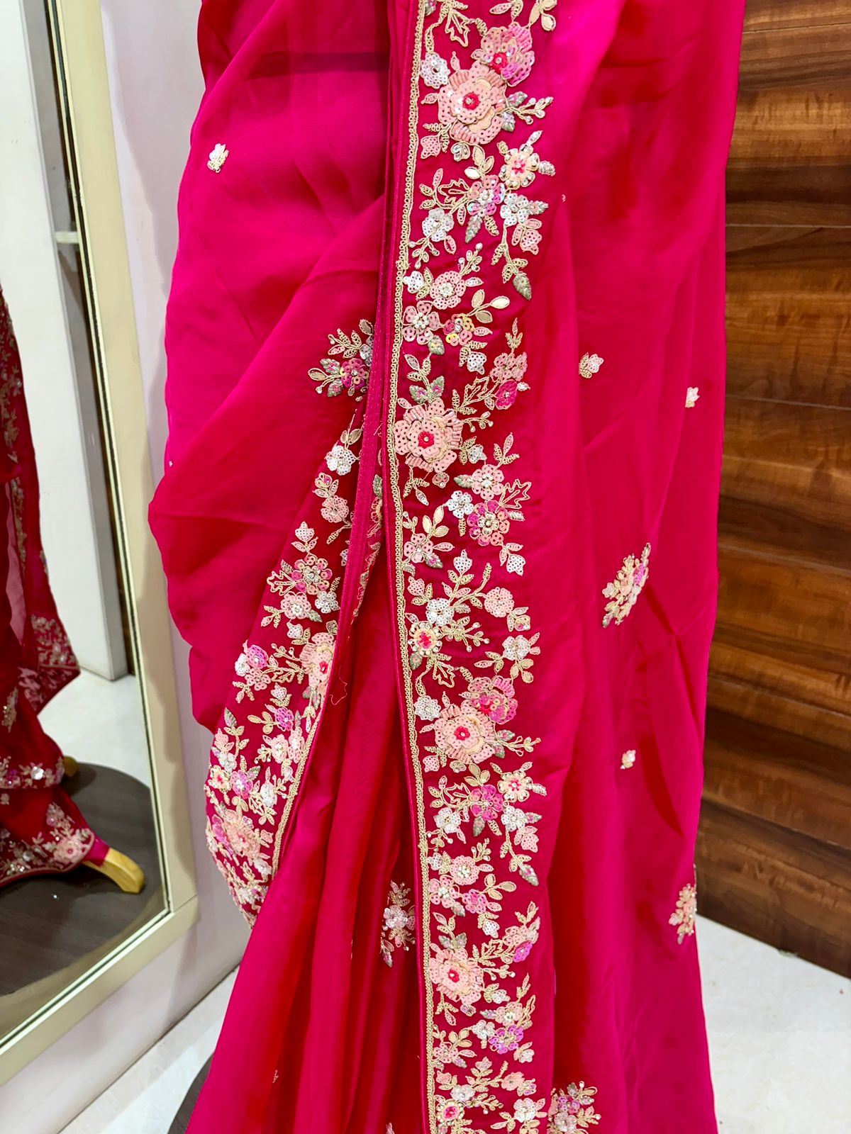 Dark Pink Tissue Organza Festive Saree