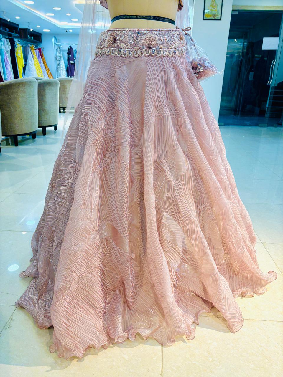 Light Pink Ruffle Lehenga Set with Attached Side Dupatta