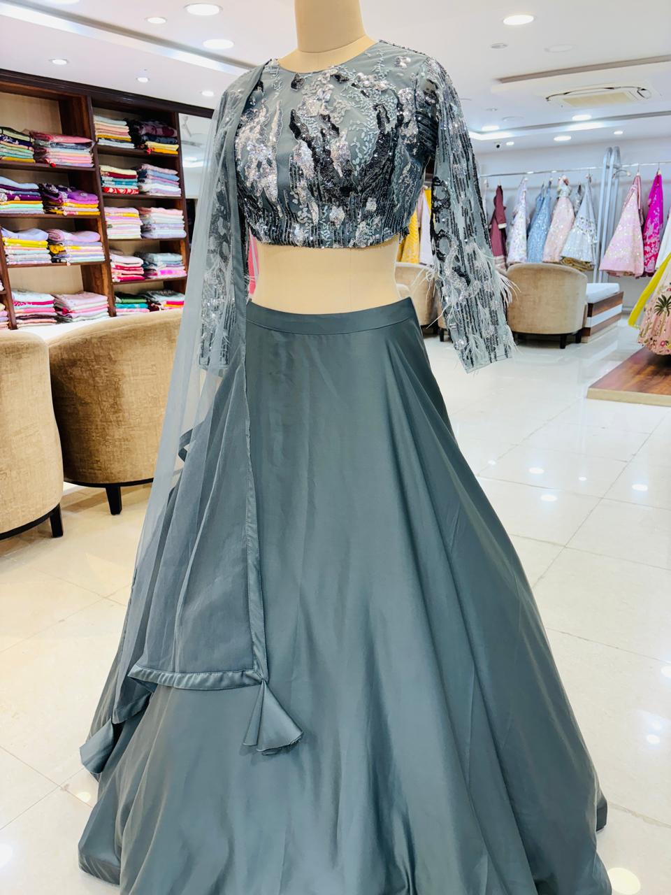 Light Grey Tissue Silk Designer Lehenga