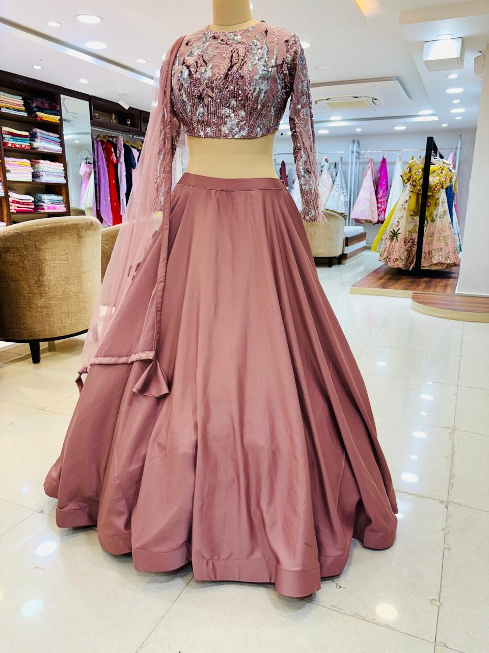 Dark Peach Tissue Silk Designer Lehenga