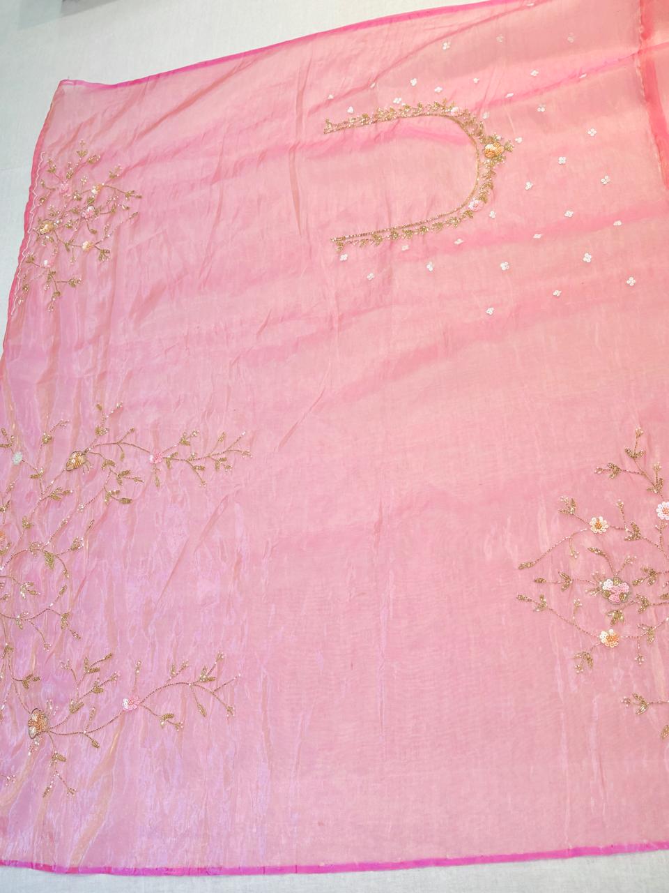 Light Pink Tissue Organza Designer Saree