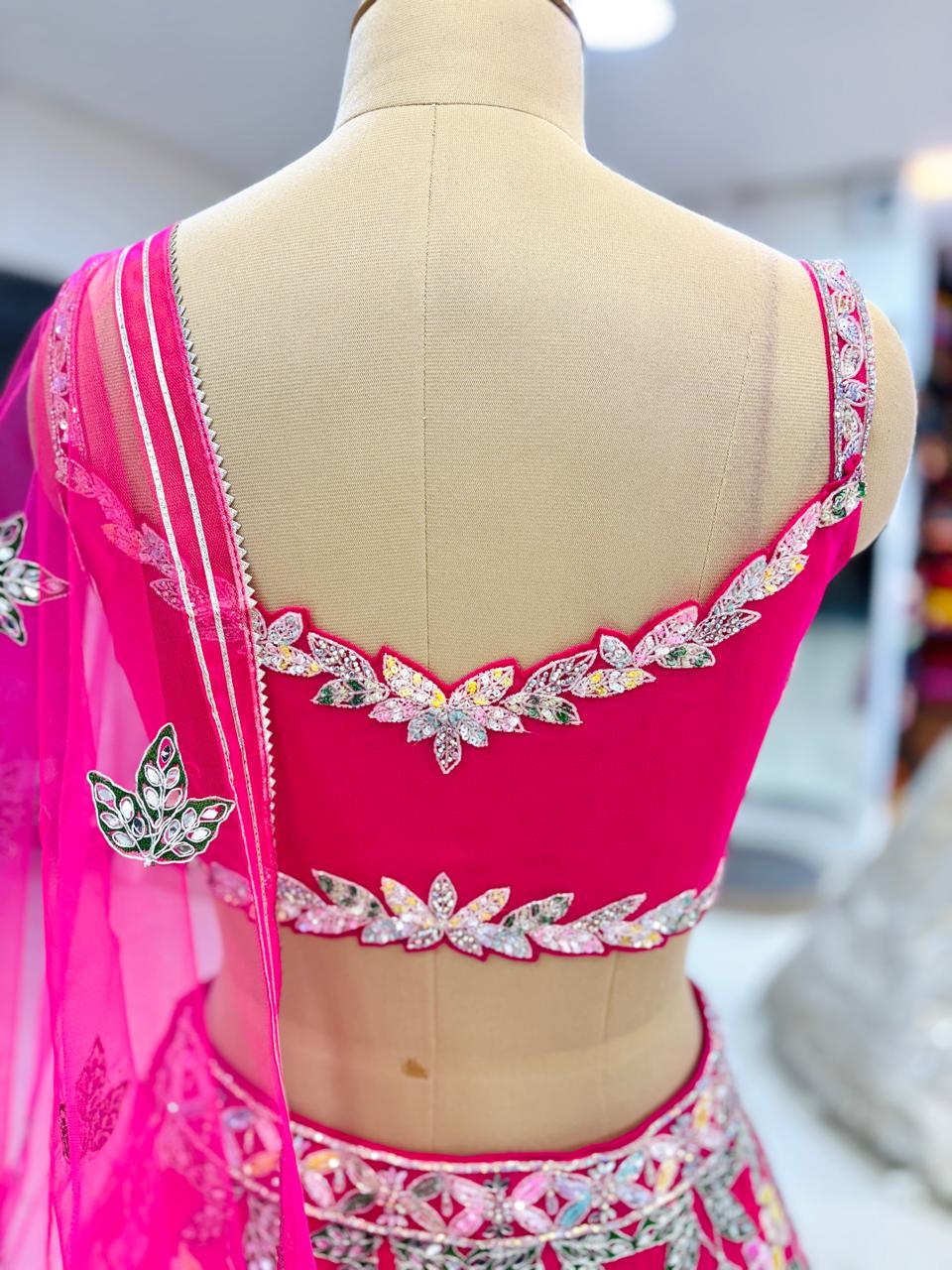 Dark Pink Hand Embroidered Lehenga Set