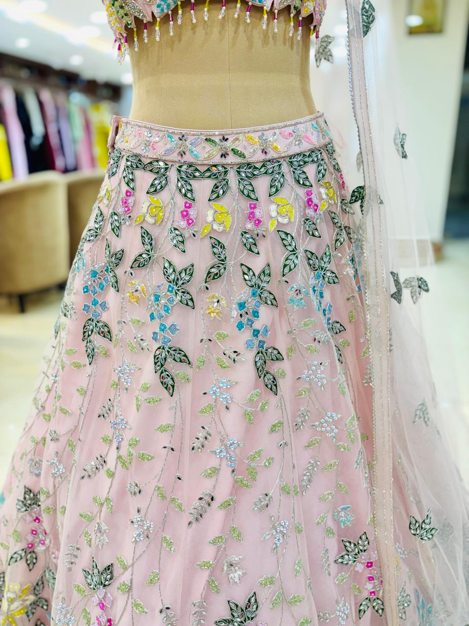 Pink Net Designer Lehenga with Readymade Blouse