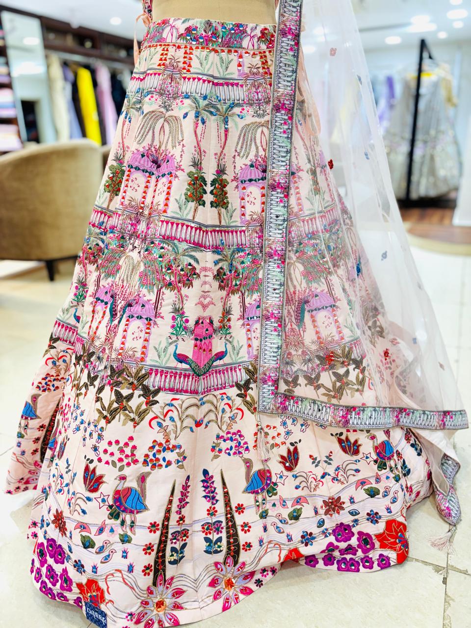 Light Pink Embroidered Lehenga With Readymade Blouse