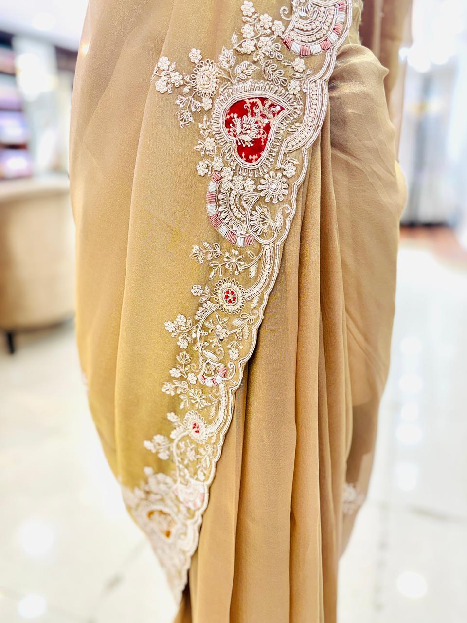 Gold Tissue Silk Zardozi Detailing Saree