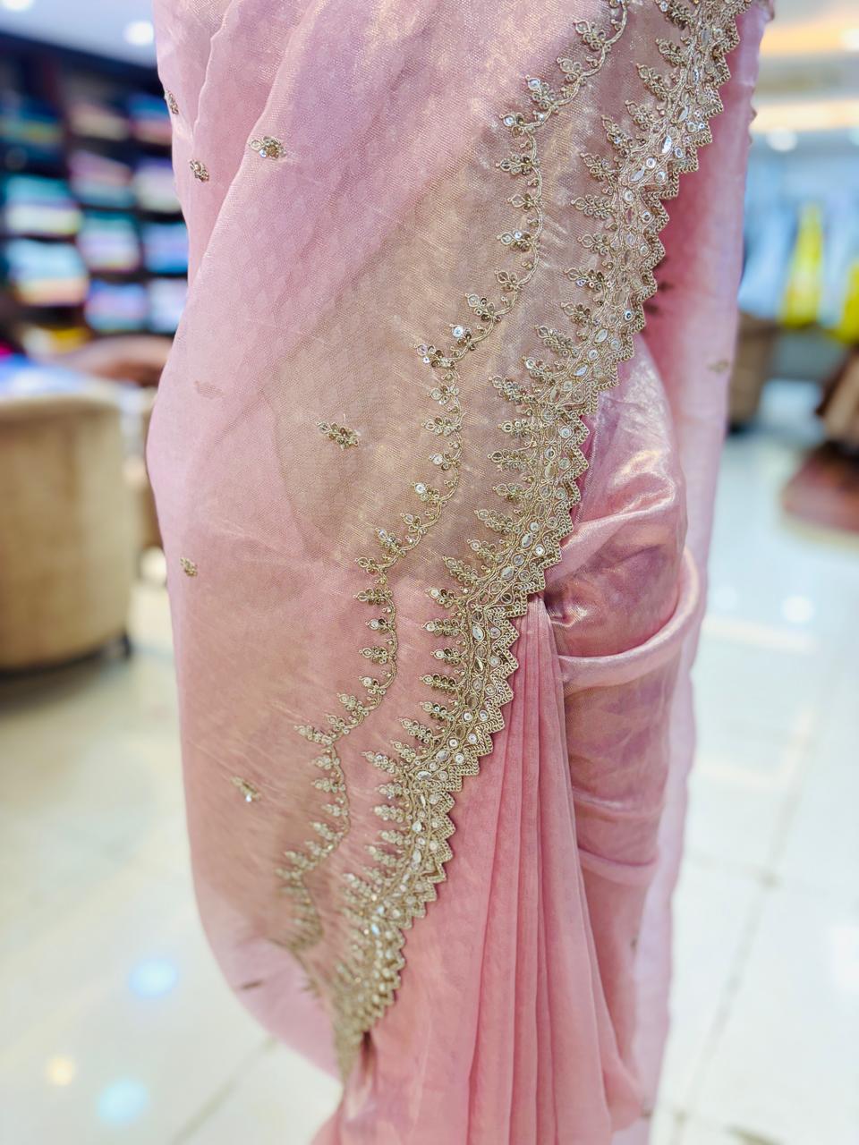 Light Pink Gotta Embellished Tissue Organza Saree