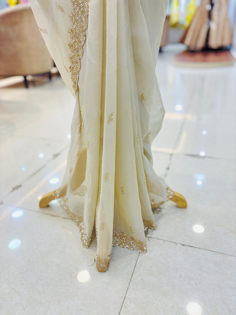 Ivory Tissue Organza Cutdana Detailing Saree