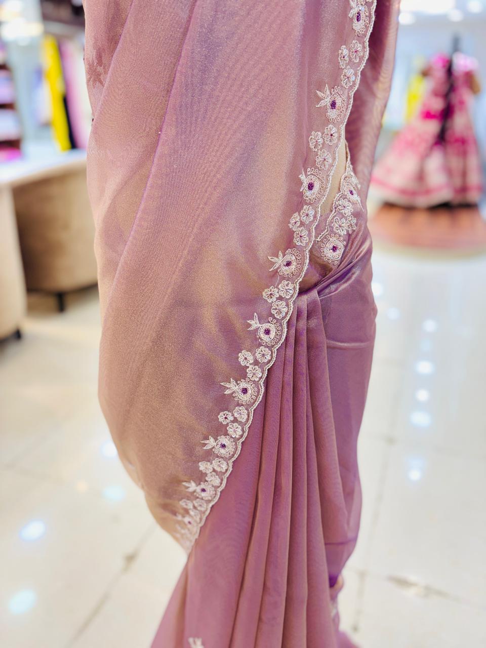 Purple Tissue Organza Festive Wear Saree